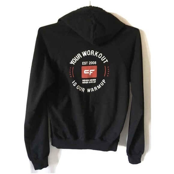 California Fleece CrossFit Hoodie Black Long Sleeves Zip Up Pockets Print Size M - Picture 2 of 7